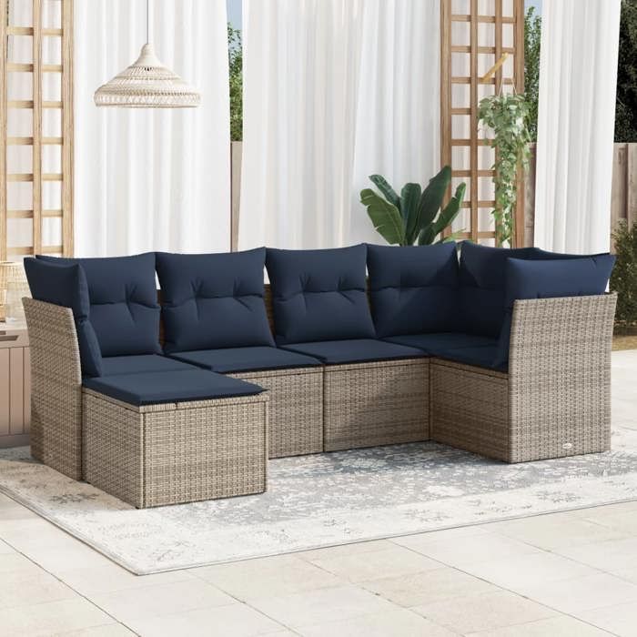 VidaXL Salon de Jardin avec Coussins 6 pcs, Canapés avec Pieds Réglables, Ensemble de Meubles d'Extérieur Patio Terrasse 3217951