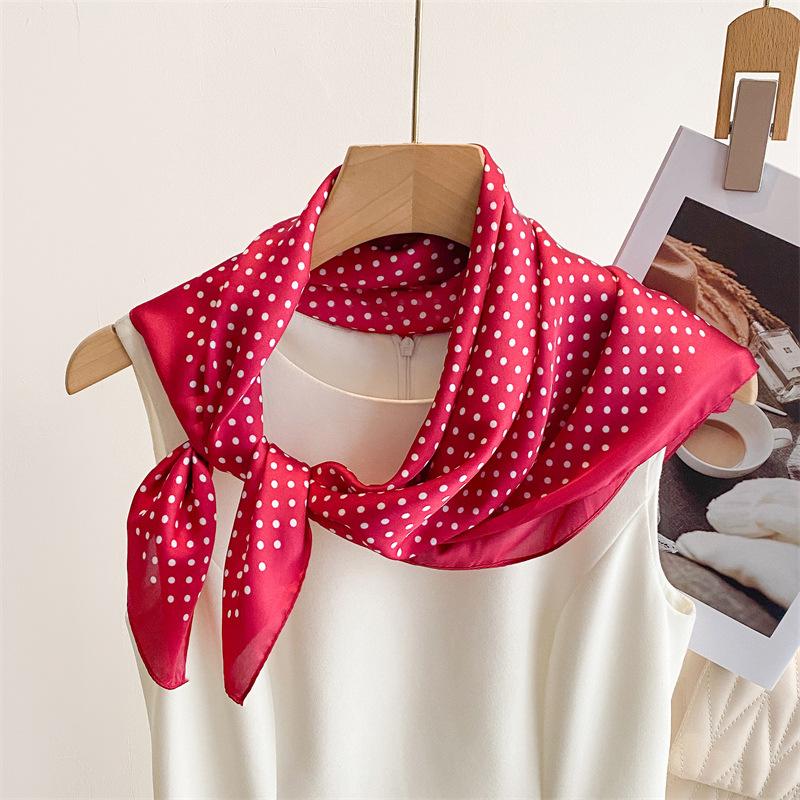 Classic Polka Dot Printed Silk Scarf Square Scarf High-end Sense Versatile Shawl Sunscreen Neck Small Square Scarf Headscarf Women's Scarf