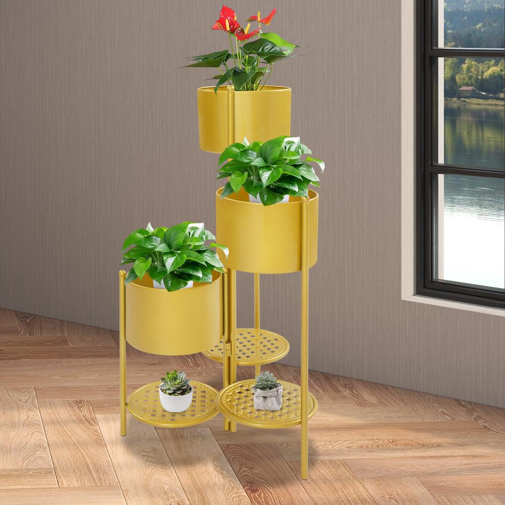 Golden Corner Plant Stand for Indoor Plants, Tall Iron Flower Pot Holder Ladder Style, 40x79.5cm - Sturdy Metal Planter Shelf