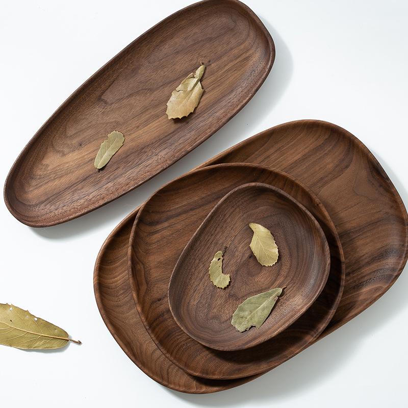 Natural Wooden Irregular Plates Black Walnut Wood Tray Cake Snack Plate Dessert Serving Tray Dishes Wood Utensils Tableware Gifts