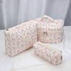 Floral Quilted Cotton Travel Makeup Bag Set – Portable, Large Capacity, 3-Piece