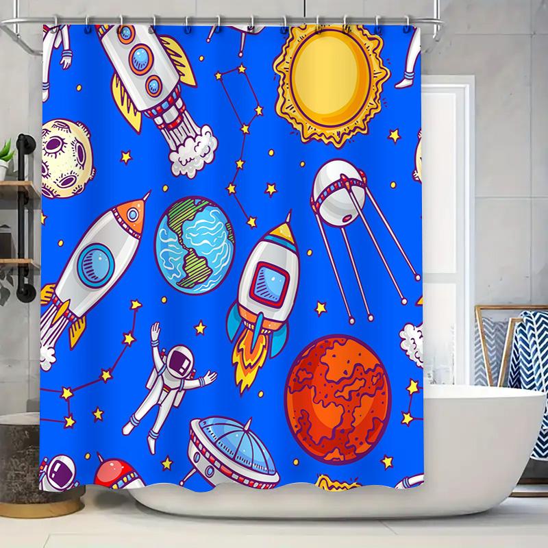 Space Adventure Shower Curtain Vibrant Galaxy Design For Bathroom Decor Cosmic Exploration Pattern Art Print Fabric Waterproof S W60H190(CM)-1 Pcs
