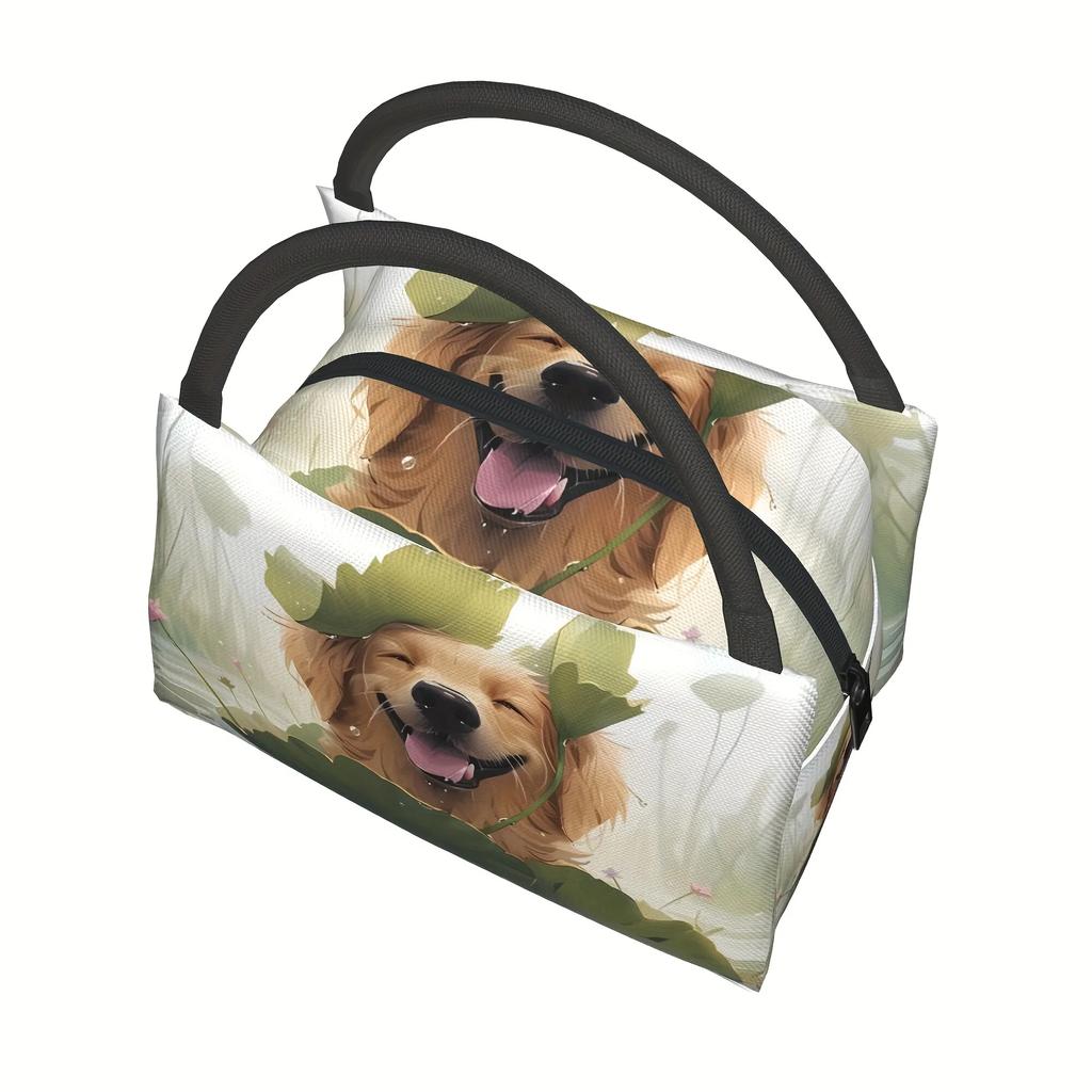 Animal-Themed Dog Pattern Polyester Lunch Bag - Hand Wash, Insulated Cooler Tote for Picnic, Beach, Hiking, Reusable for