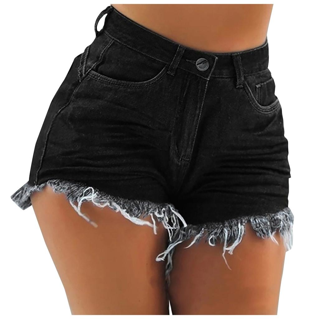 Women's Casual Fashion High Waist Skinny Sexy Tassel Hole Denim Shorts