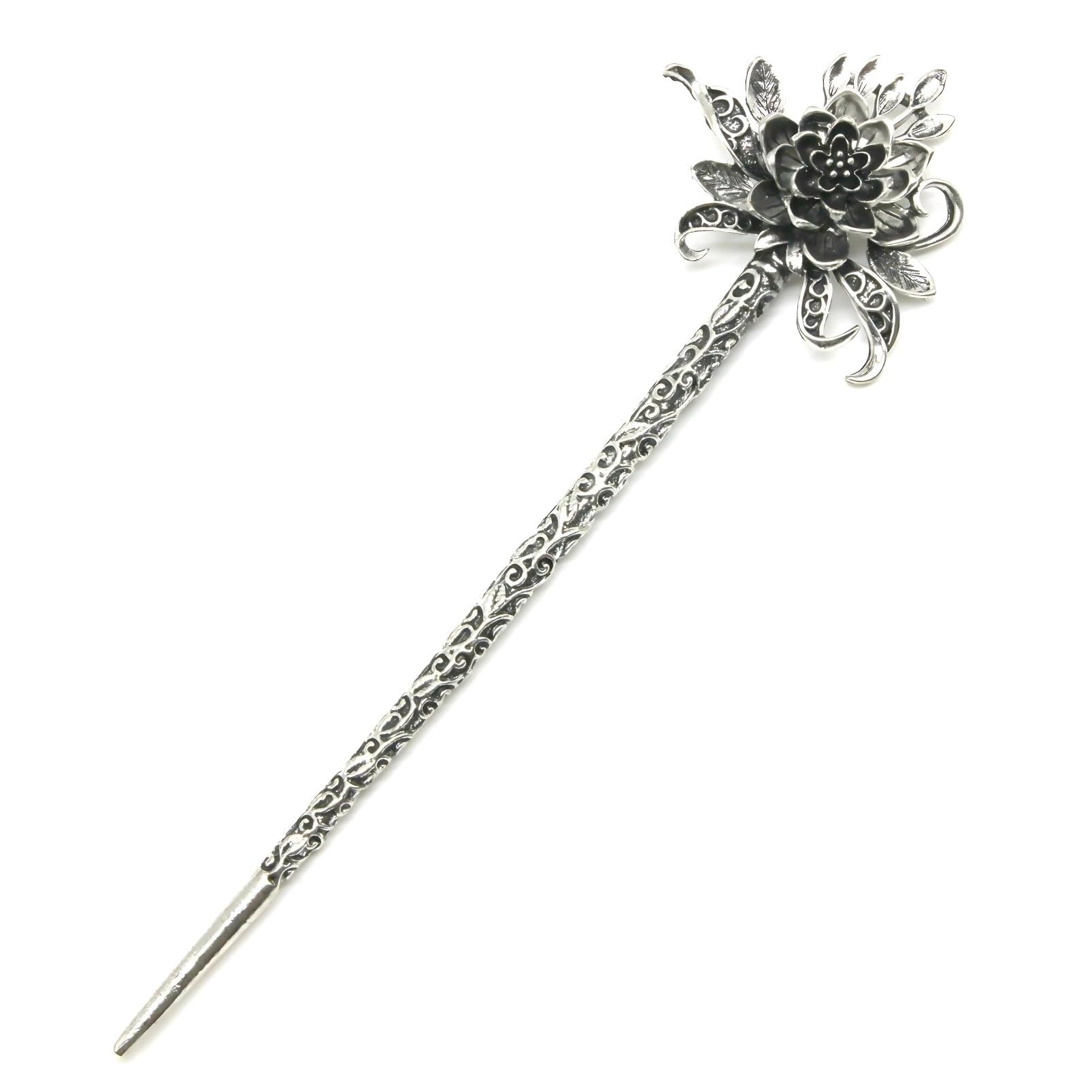 

[Miaomyao] Miaomyao Hairpin (Kanzashi) - Single Hairpin for Japanese Traditional Clothing (Tomesode, Kimono, etc.) - Metal, Antique Style, Flower,