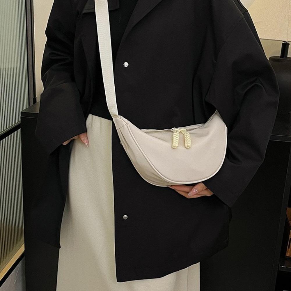 Solid Color Single Shoulder Bags Handbag Half-moon Bag Simple Hobo Crossbody Bag  Unisex