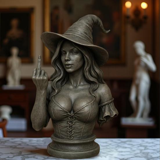 Halloween Middle Finger Witch Ornament Resin Women Bust Figurine Statue Sculpture Home