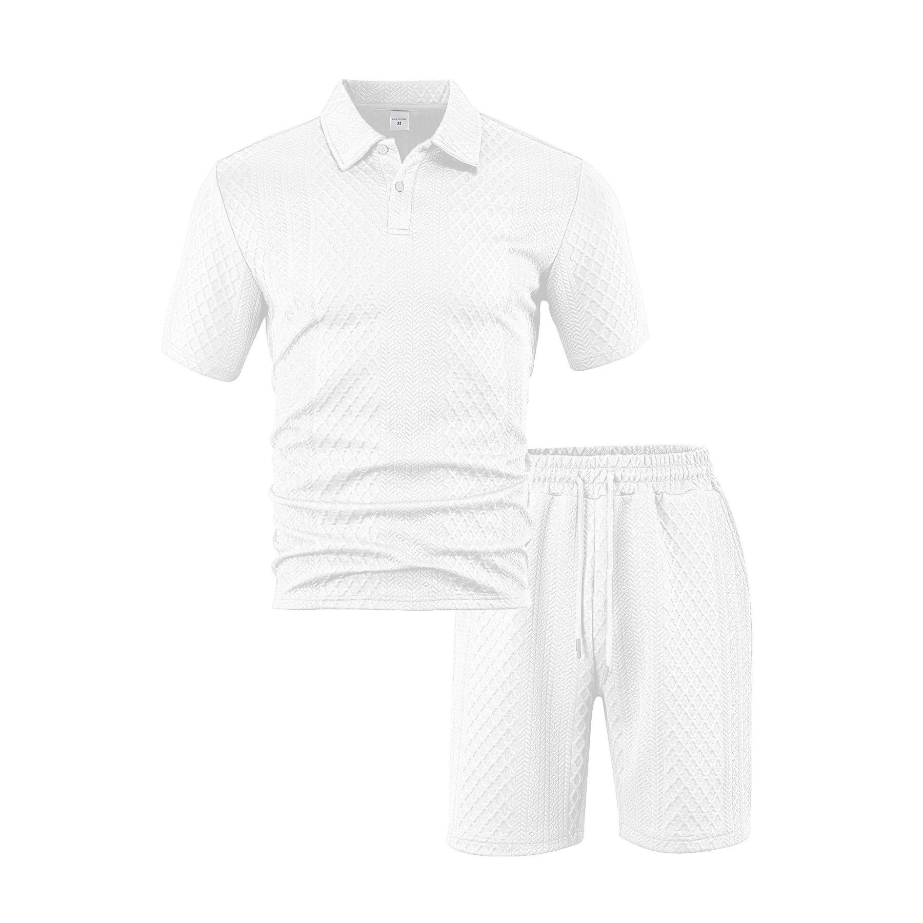 Мужской Повседневный Дышащий Рубашка-поло на Пуговицах Однотонный Высококачественный Стойкий Воротник Комплект из Шорт с Коротким Рукавом S