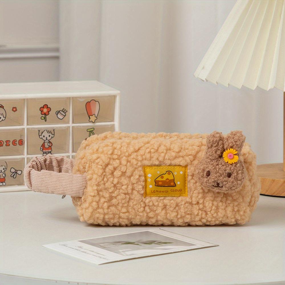 Quilted Pencil Pouch Plush Pencil Case Fluffy Pen Bag Gadget Pouch Box Makeup Cosmetic Bag