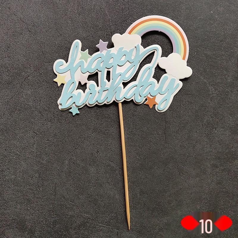 Large Rainbow Birthday Cake Toppers: Seven-Color Balloons, Love Hearts, Clouds, Stars Ornaments