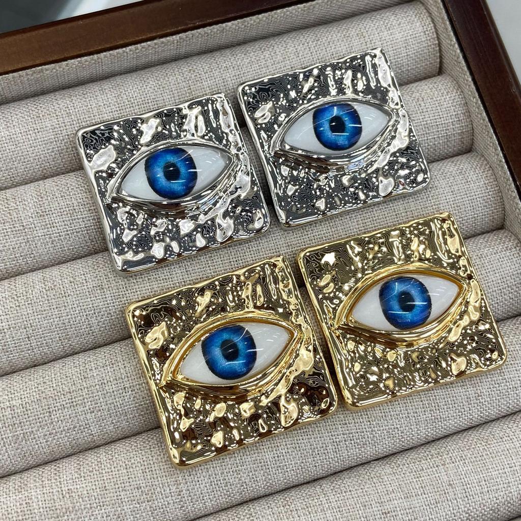 Retro Styl Plisowana Faktura Kwadratowe Kolczyki Spersonalizowane Przesada Niebieskie Oko Diabła Kolczyki Studs Modne Akcesoria