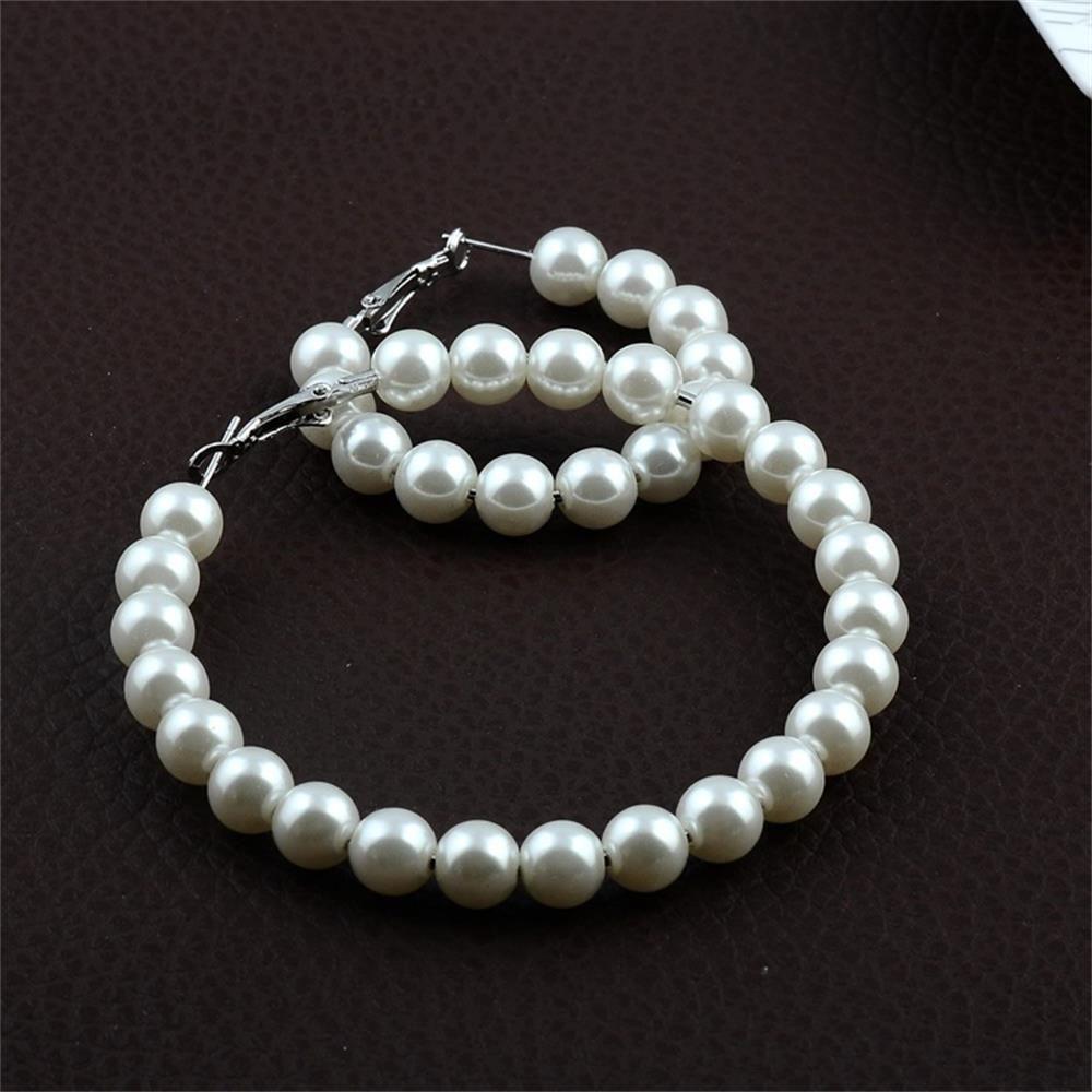 Party Wedding Engagement Big Circle Pearl Hoop Earrings Round Shape Elegant Drop Dangle Ear Stud
