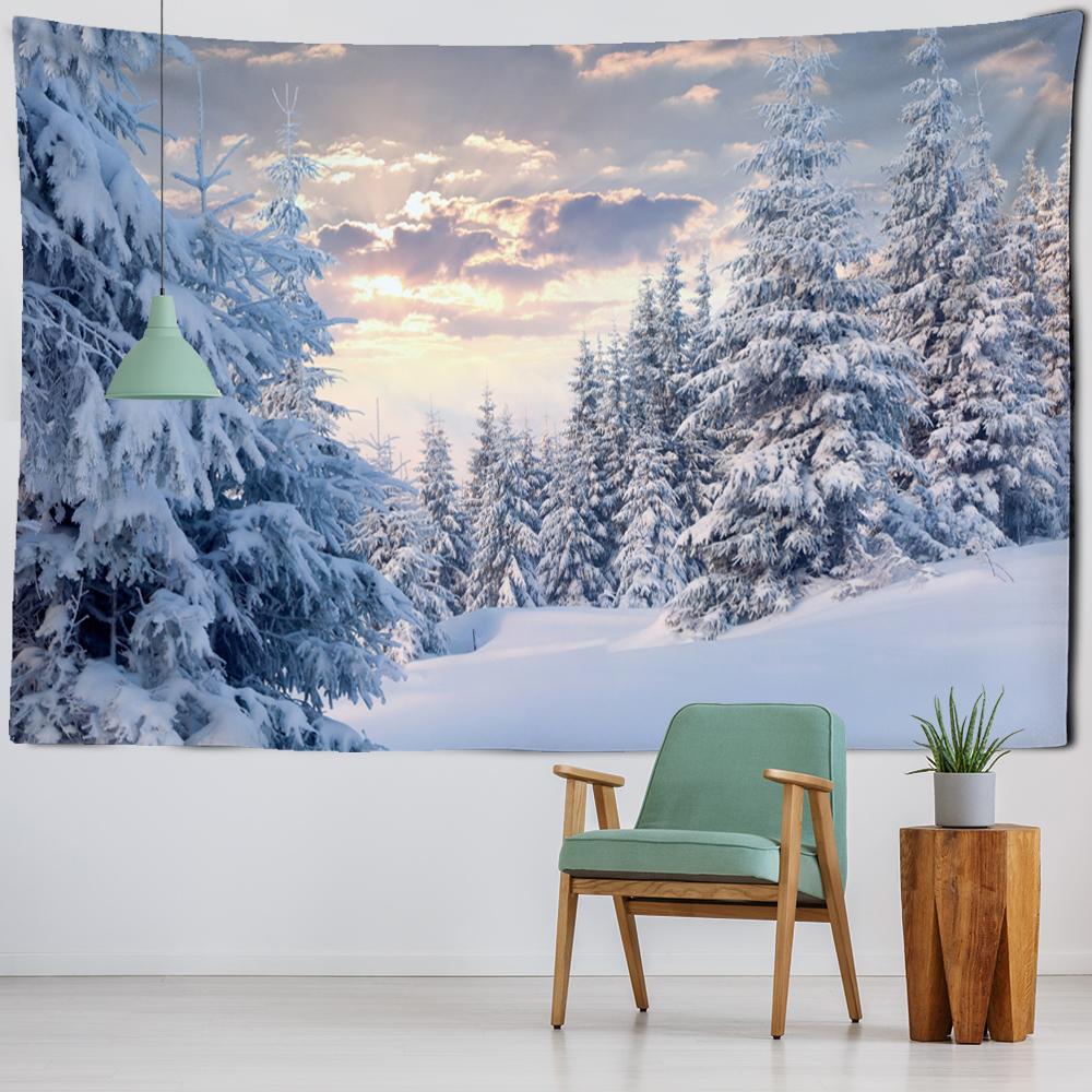 Snow Scenery Tapestry Wall Hanging Small Fresh Bohemian Table Mat Living Room Decorated With Polyester Background Cloth
