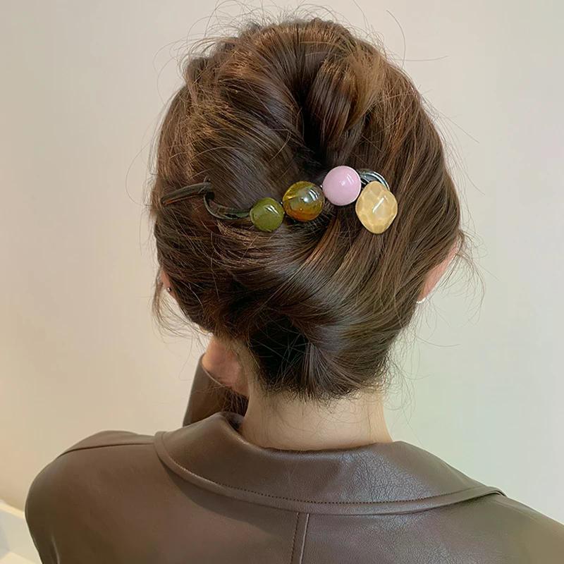 1pc Flower Beaded Straight Hair Clip Women Twist Hair Clip Shark Clip Back Of Head Hair Accessories