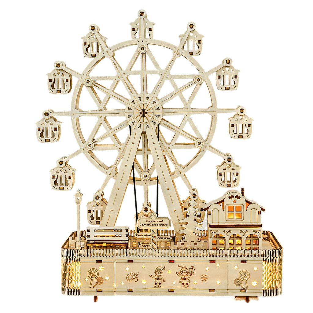 3D Ferris Wheel Puzzles Creative DIY Wooden Puzzle Ferris Wheel Crafts Music Wooden Ferris Wheel Model for Home Decorative Gifts