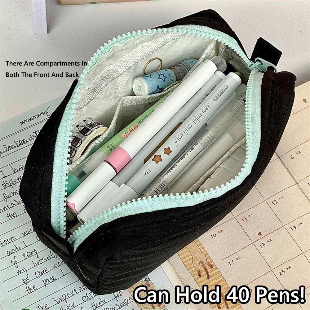 Simplicity Solid Color Pen Bag Zipper Design Large Capacity Pencil Case Portable Stationery Bag Gift