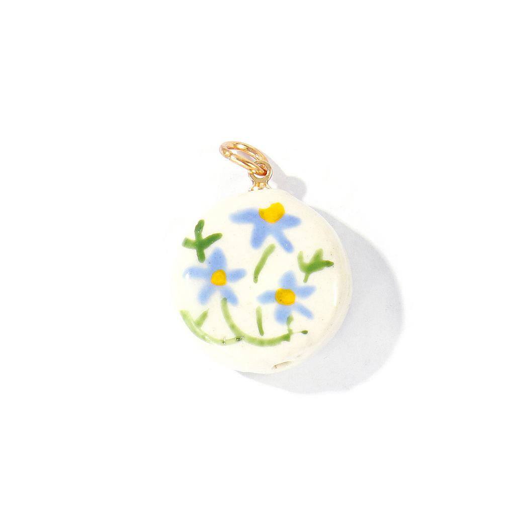 2 Pcs Ceramic Charms Multicolor Flower Rainbow Hand Drawing Double Sided Brass 18K Gold Plated Pendants For DIY Necklace Making