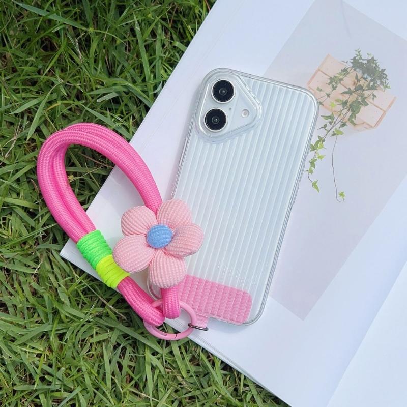 Modisches dehnbares Nylon-Handy-Lanyard mit floralem Akzent T-förmigem Clip Universell für Smartphones Schlüsselanhänger