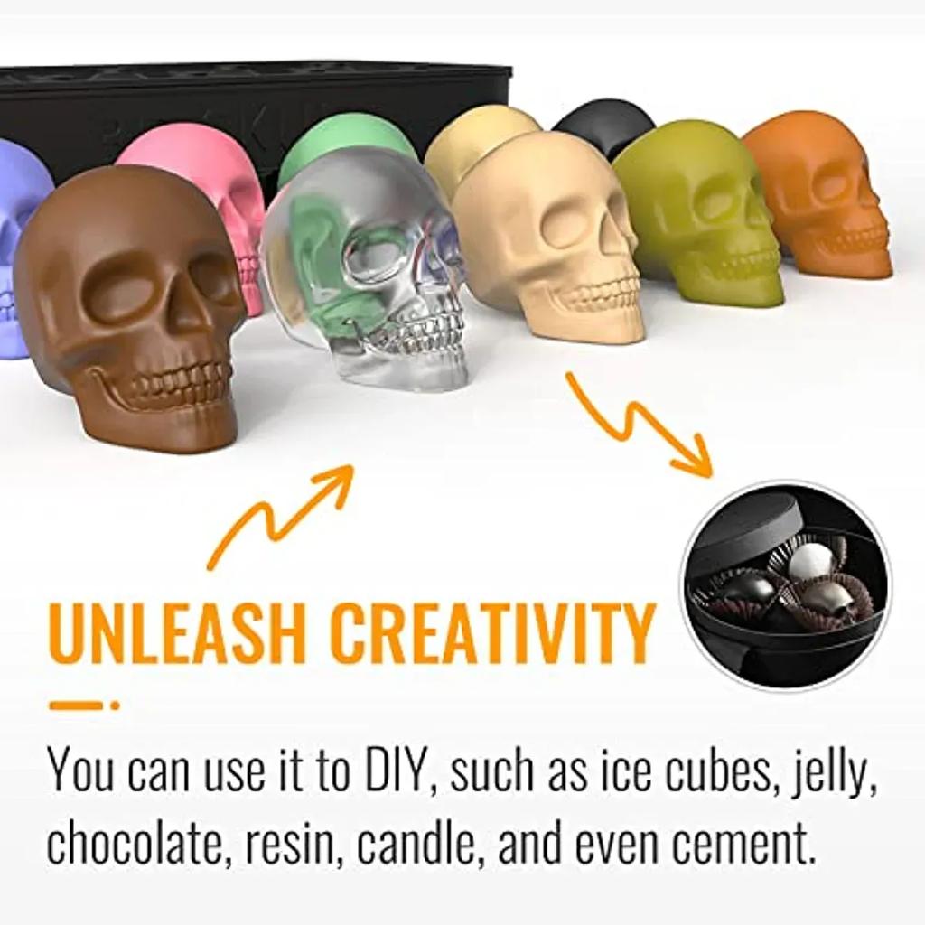 3D Skull Ice Machine Mold for Whiskey - 10 Cavity Skull Ice Cube Tray with Funnel - Skull Silicone Mold for Baking, Chocolate