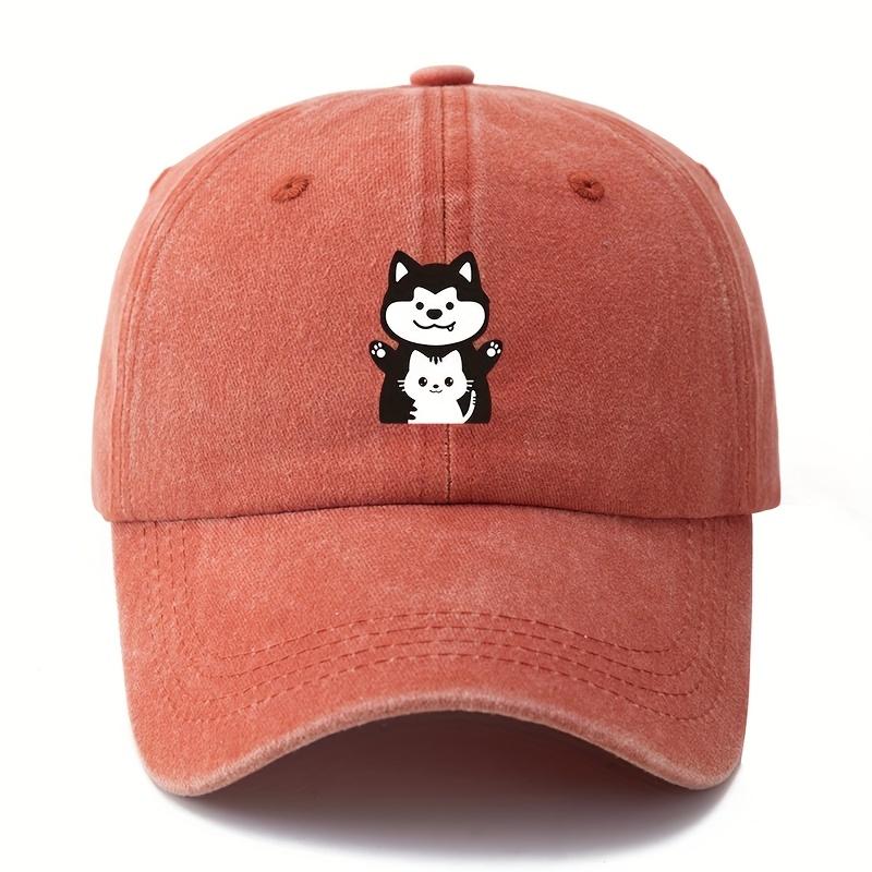 Unisex Casual Baseball Cap with Cute Cartoon Dog and Cat Prints Suitable for Camping and Leisure Activities