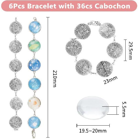 

DICOSMETIC 6 комплектов Кабошон Браслет Цепочка Заготовка Сплав Браслет Кабошон Основа Лоток со Стеклянным Кабошоном Платина 8,27 Безель Браслет Заготовка Браслет