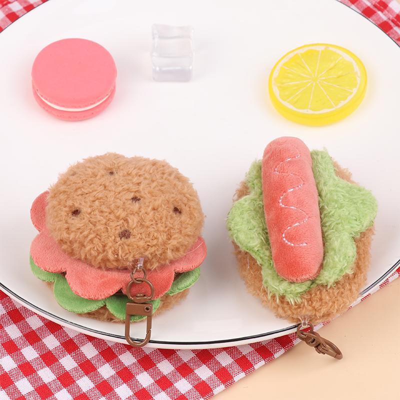 Kawaii Simulation Food Plush Keychain Creative Sandwich Hamburger Cake Keyring Bag Pendant Key Accessories Couple Gifts