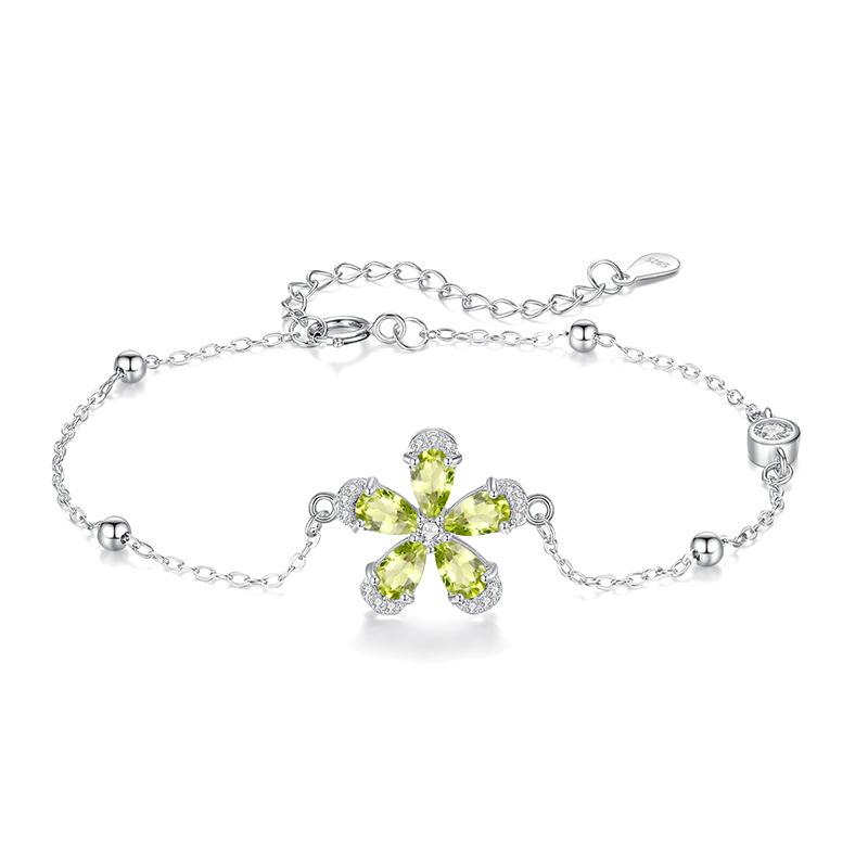 Summer Cherry Blossom Crystal Stone Jewelry S925 Sterling Silver Bracelet Natural Crystal