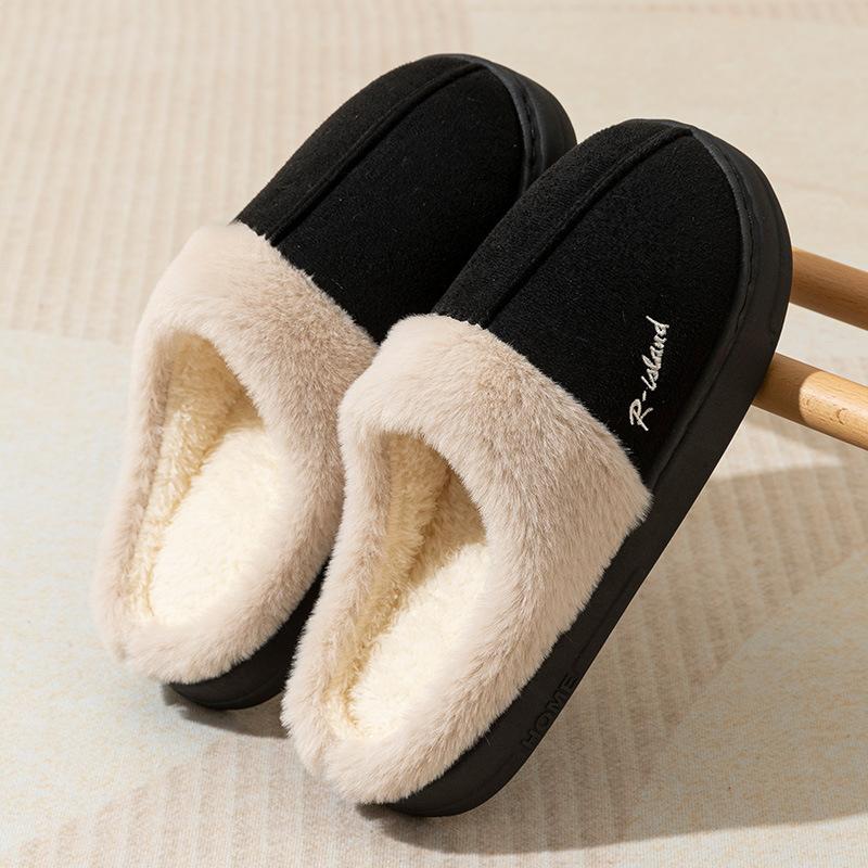 Cotton slippers women's autumn and winter indoor home couples wear warm and piled thickened soles fluffy shoes confinement shoes women