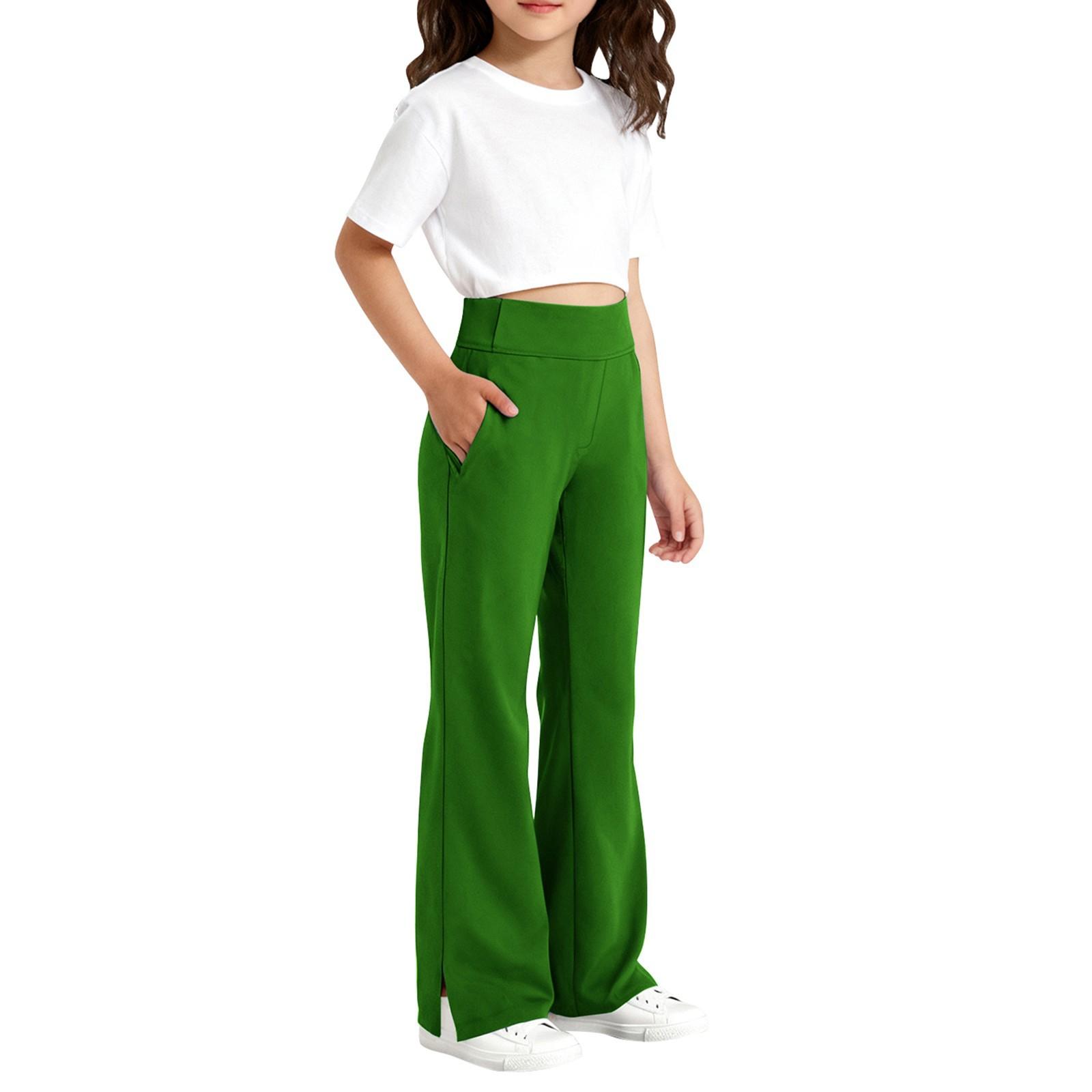 

Kids Fashion Split Flared Casual Sports Pants Elastic Waistband Comfortable Fit Breathable Fabric Suitable for Everyday Wear 100 зелёный