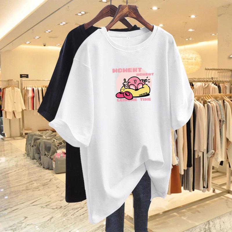 Wine Red Cartoon Short Sleeve T-Shirt - Women's Korean Style Loose Summer 2026 Trendy Top