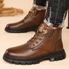Winter Velvet Warm Men's Cotton Shoes Snow Boots Leather Wool Casual Men's Cotton Boots High-top Shoes Non-slip