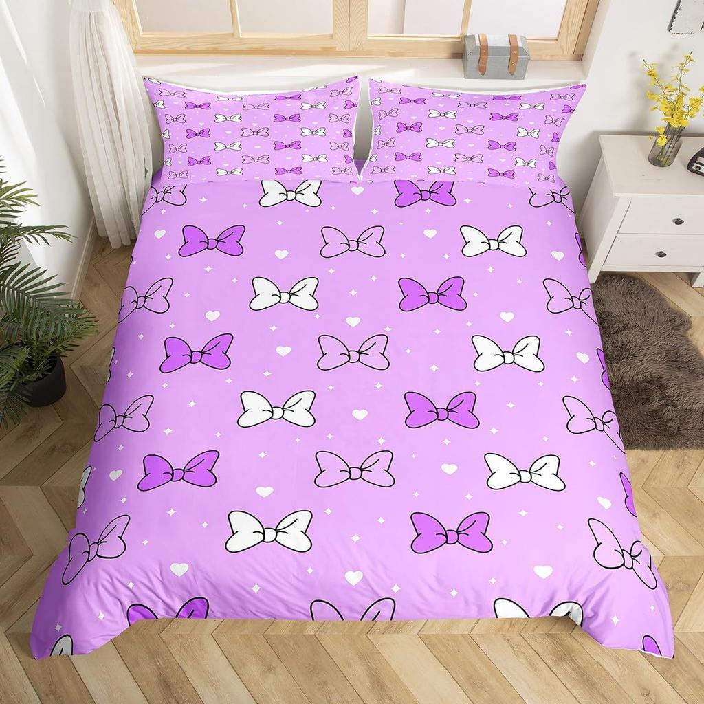 Bow Pattern Duvet Cover Soft Microfiber 3D Bedding Luxury Single Bedding Set With Pillowcases, Washable Quilt Cover For Bedroom