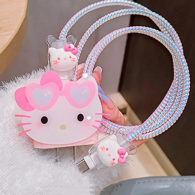 

Hello Kitty Charger Data Cable Protector Case Cover For Apple Iphone 18/20W Charging Protector Anti-Break Data Wire Winder Kits