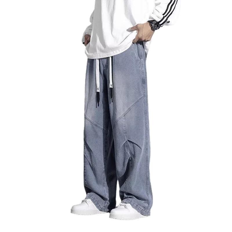 Men's Deconstruction Jeans New American Trendy Brand Ruffian Handsome Loose Wide-leg Casual Straight Long Pants Men's Clothing