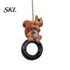 Durable Resin Patio Ornament Squirrel On Tire Outdoor Hanging Ornament, Realistic Figurine for Weather Resistant Statue Garden Tree Decoration,