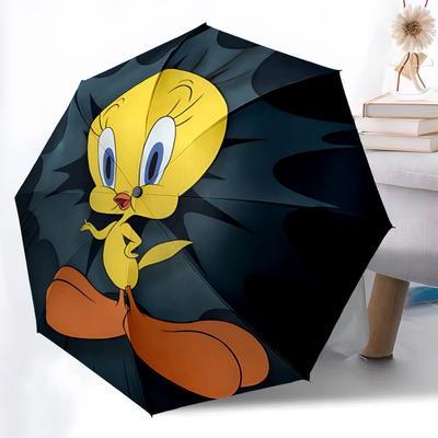 1ks Automatický deštník Looney Tunes Ptáček Tweety 8 žeber Přenosný skládací Černý železný rám pro venkovní použití, pláž, cestování, Plážový deštník 152
