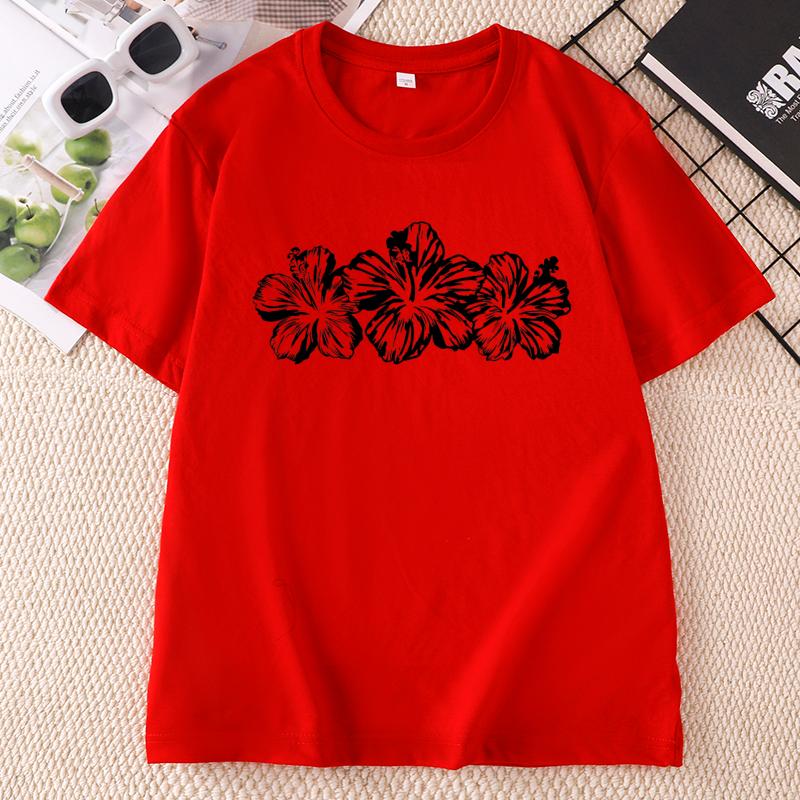 Hibiscus Flower TShirt Unisex Ladies Floral Tee Hawaii Flower Tshirt Summer Beach Short Sleeve Round Neck Printed Tshirts