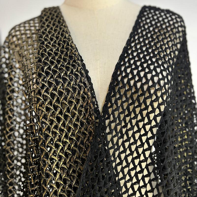 Metallic Interwoven Mesh Knitted Fabric Gray Gold 3D Textured Material for Fashion Designer Blouse Sweater Shawl Clothing Sewing