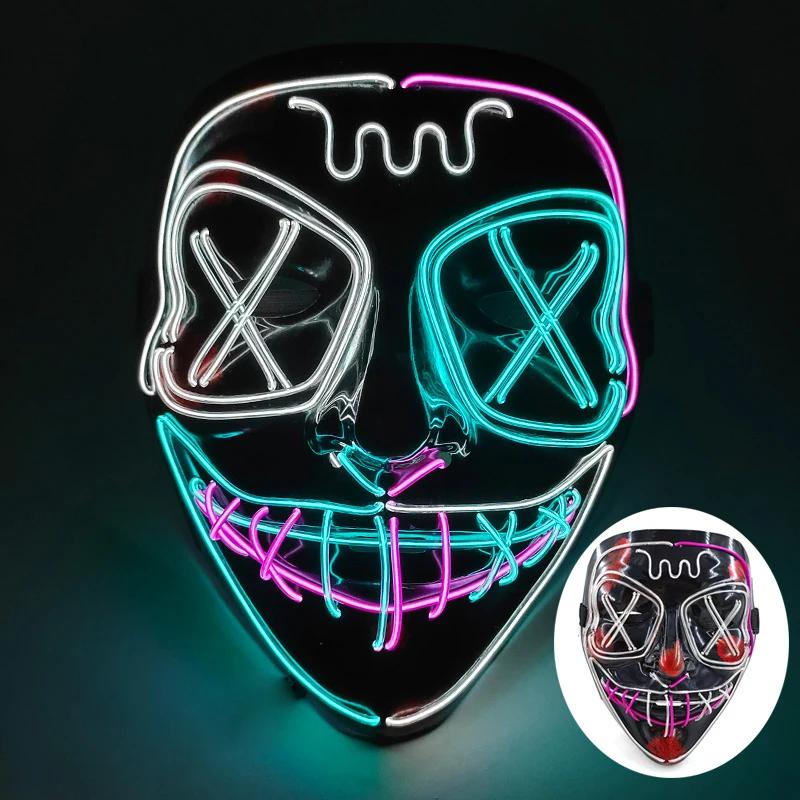 Wireless Scary Glowing Mask LED Luminous Purge Mask Halloween Carnival Light Up Cosplay Party Mask Festival Costume Supplies