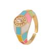 Fashion Trend Color Enamel Stitching Open Ring Dainty All -Match Contrast Finger Ring For Women Girls Geometric Jewelry Gifts