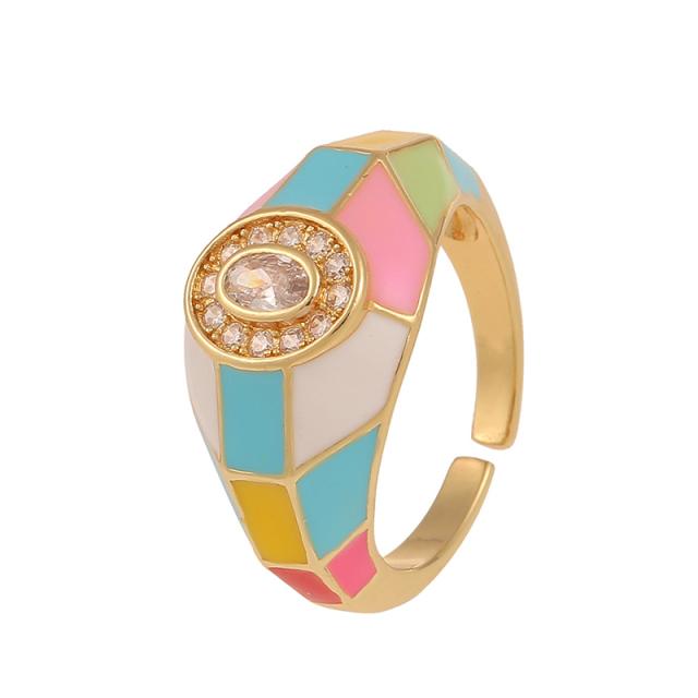 Fashion Trend Color Enamel Stitching Open Ring Dainty All -Match Contrast Finger Ring For Women Girls Geometric Jewelry Gifts