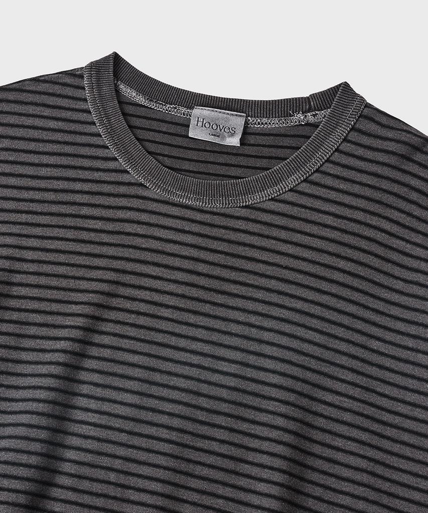 HOOVES Garments Washed Striped Short Sleeve T-Shirt [Charcoal]