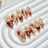 Women Almond‑Shaped Press‑On Nails Pure‑Handmade Maillard‑Tone Smudge Amber‑Cherry False Nail Patches