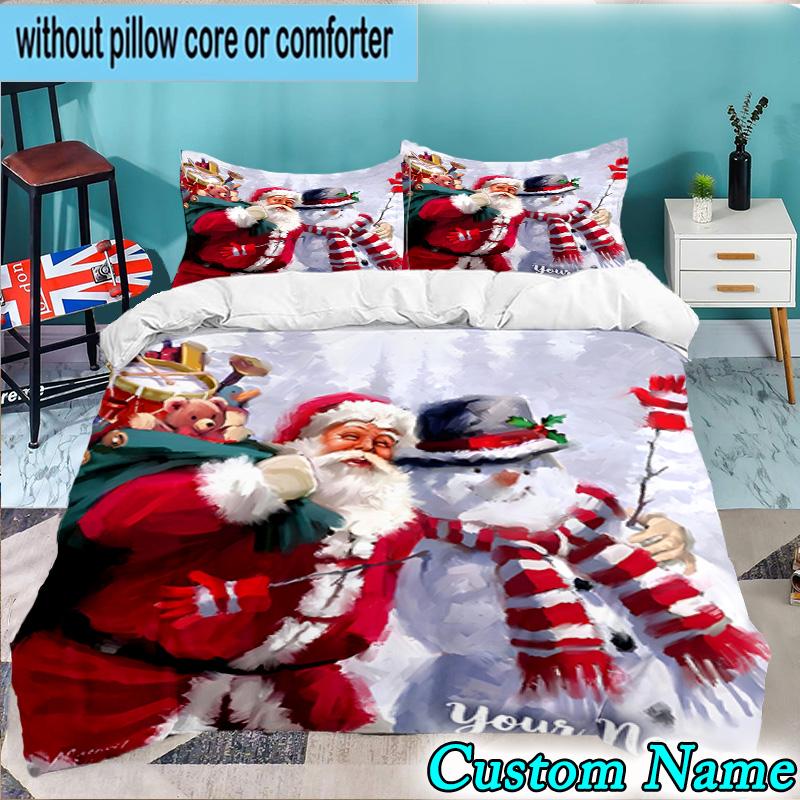 Custom Name 3PCS Santa Snowman Friendship Bedding Set,Including Duvet Cover And 2pcs Pillowcases Perfect for Bedroom,Dormitory,Fan Christmas Gift