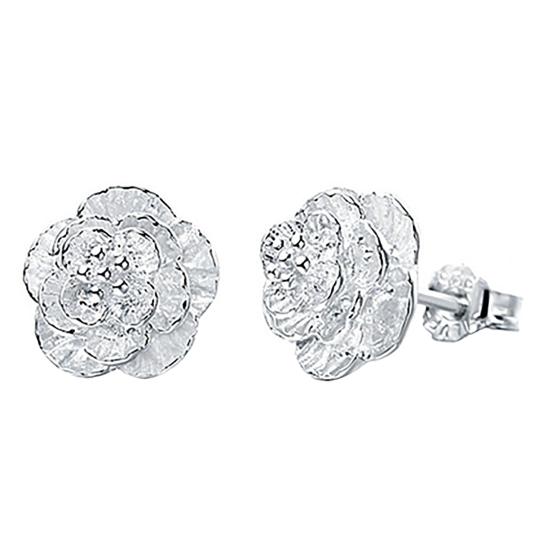 1 Pair Women Fashion Romantic Piercing Flower Shape Silver Plated Stud Earrings Jewelry for Party