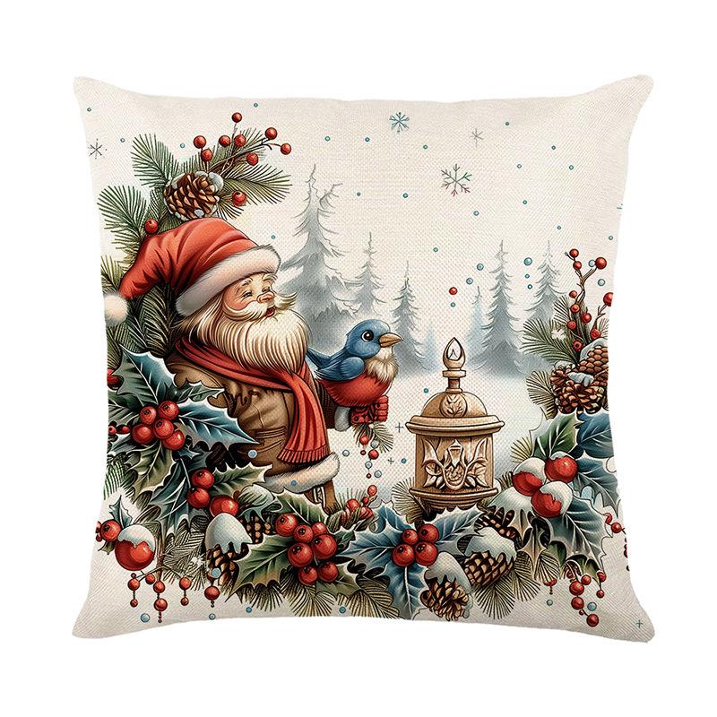 Festival Oil Painting Pillow Cover, Realistic Art Print Removable Cushion Cover, Linen Sofa Bed Decor for Christmas, Home Gift