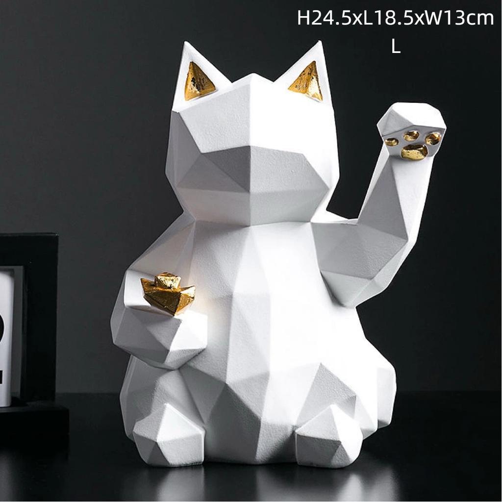 Figurka z żywicy Szczęśliwego Kota – Dekoracja biurkowa Feng Shui Maneki Neko do domu i biura