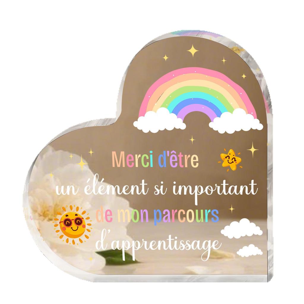 1pc Heart-Shaped Acrylic Desktop Decoration - Teacher Appreciation Gift with French Inspirational Quote, Four Seasons Decoration, Novelty Home Decor
