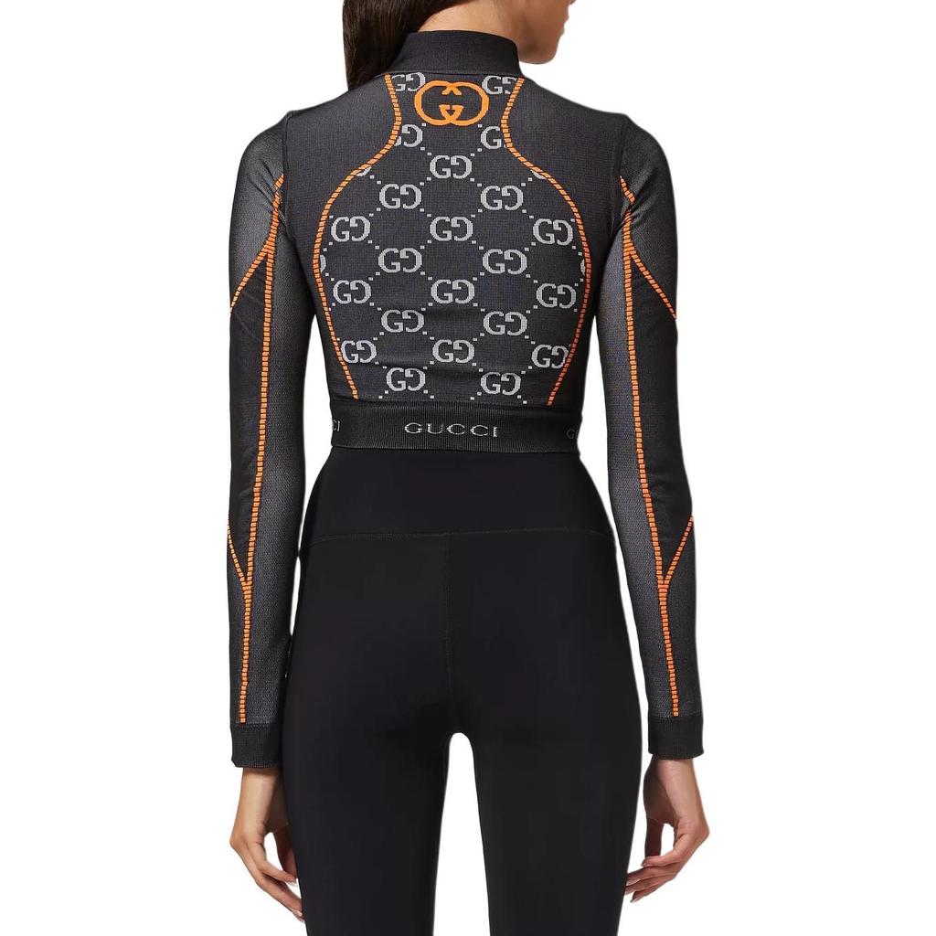 GUCCI Gg Jersey Jacquard Cropped Top Black/Orange 689201-XJEFU-1117