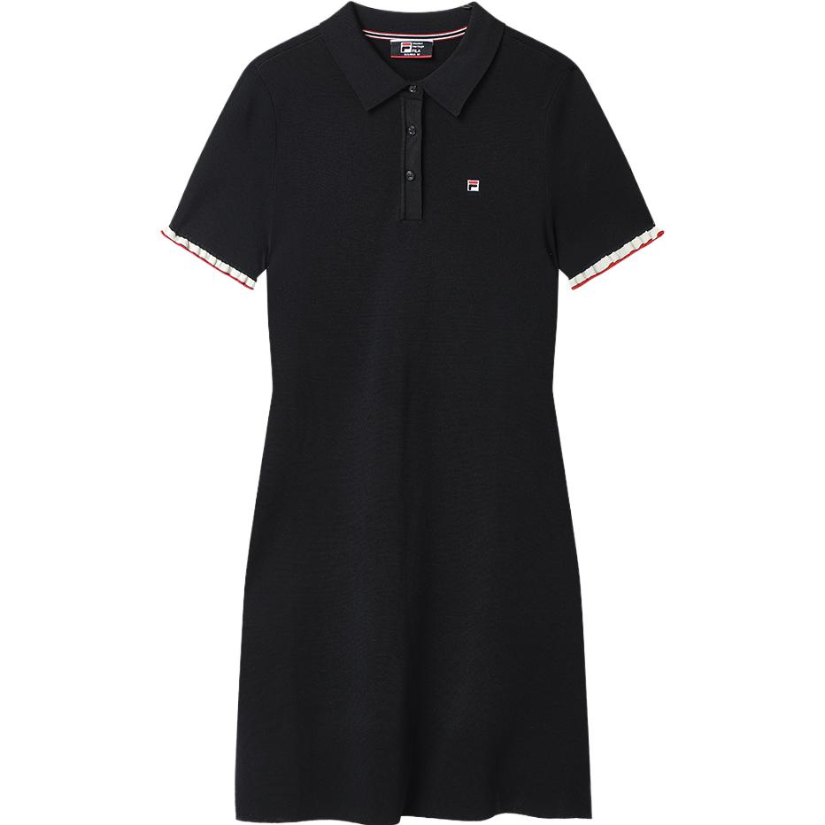 Fila Logo Solid Color Simple Casual Sports Breathable Slim Fit Polo Collar Woven Short Sleeve Dress Women Dresses Legendary-Blue F11W321307FNV